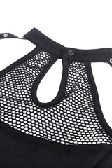 keyhole button collar womens mesh punk top