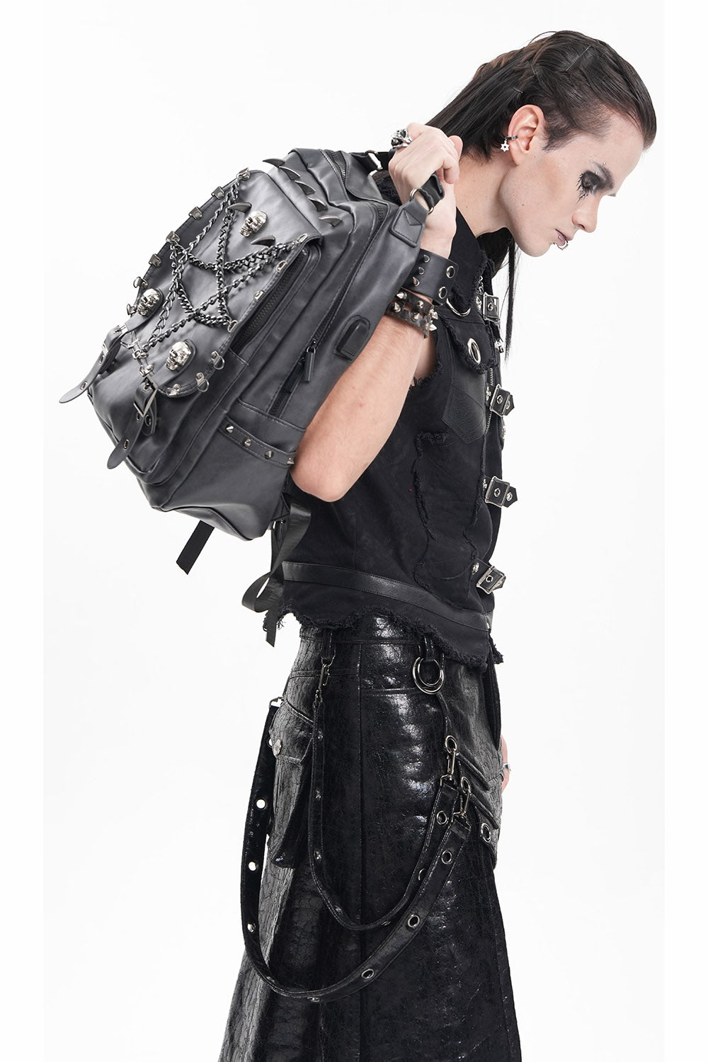 mens black studded and spiked backpack