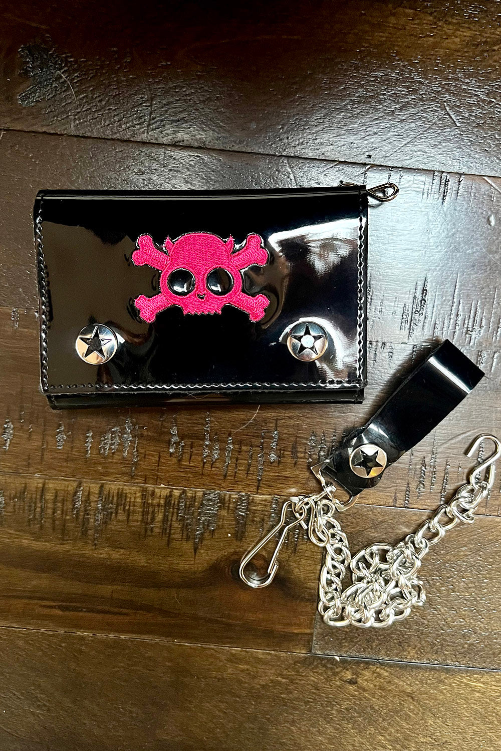 Cartera de motociclista con calavera y huesos cruzados [ROSA]