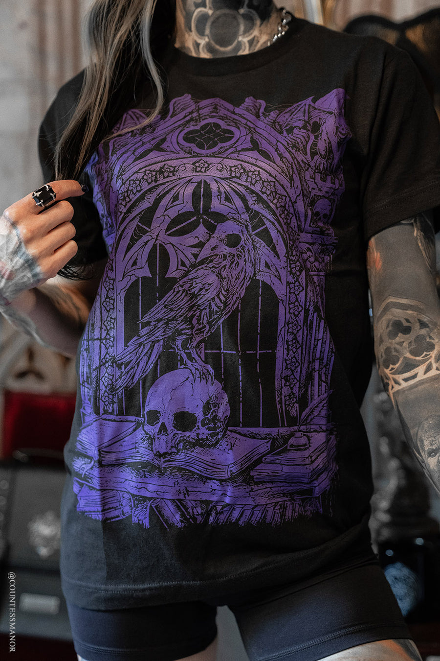 victorian gothic raven skull shirt