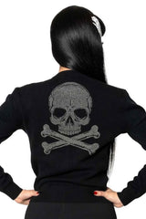 long sleeve button down black cardigan top with skull and crossbones