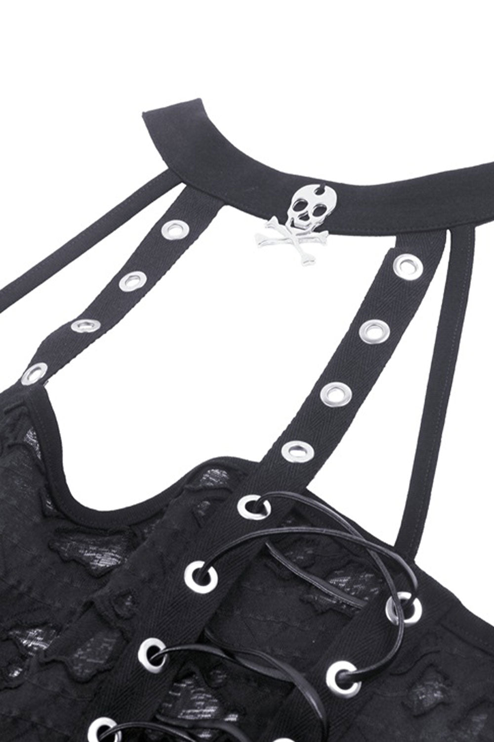 Punk torn hole lace up top from dark in love with skull charm on collar