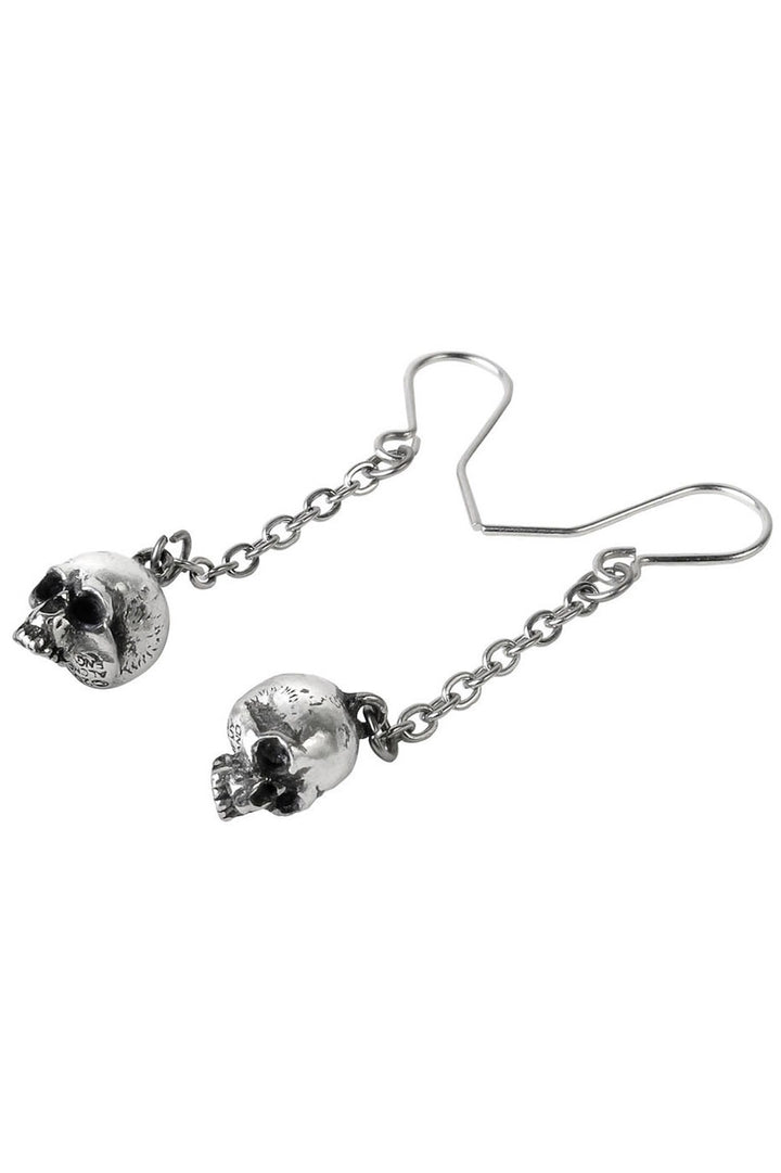 alchemy england Silver skull earrings on a white background