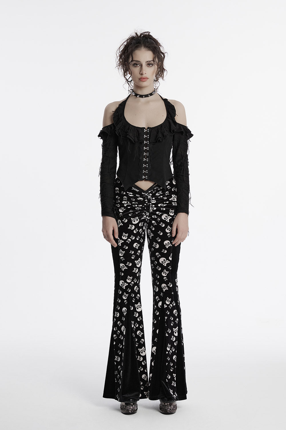 skull pattern flared bell bottoms 