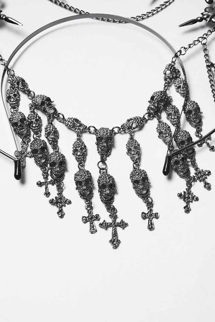 skull and goth cross charm headpiece 