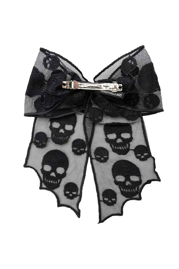 bog mesh gothic hair bow with skull pattern 