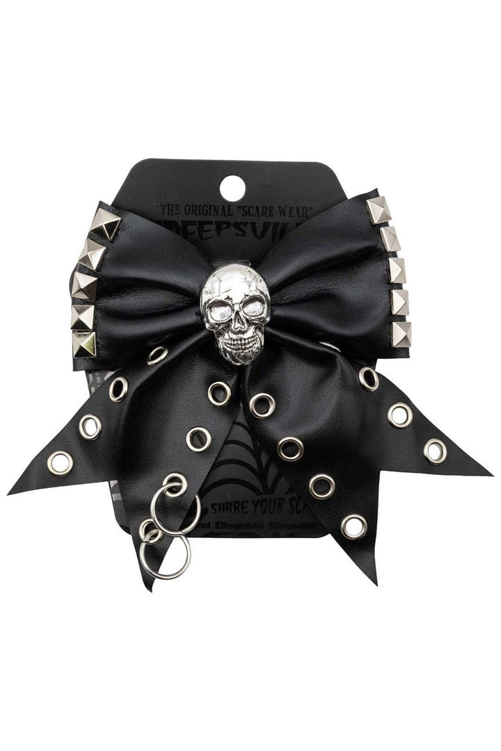 pierced punk skull vegan leather hair bow clip