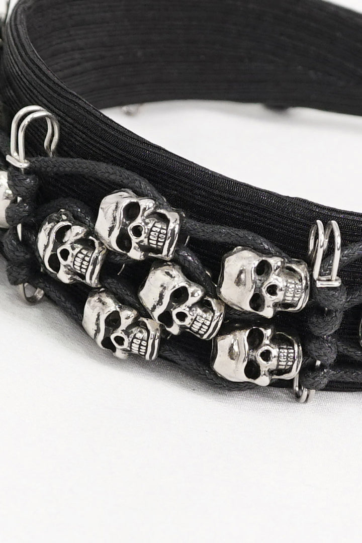 black emo safety pin and skull bead hendband 