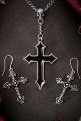 heavy metal skull and cross necklace and earrings 