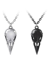 silver and black crow skull necklaces 