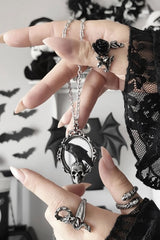 alchemy england gothic raven pendant necklace with skull and cameo frame