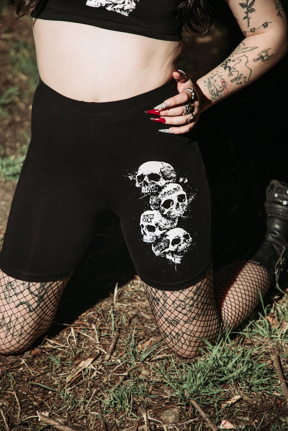punk black cotton biker shorts