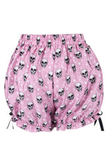 ruffle Pink bloomers shorts with skull pattern on a white background