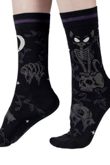 skull and bones with cat creepy fun goth socks