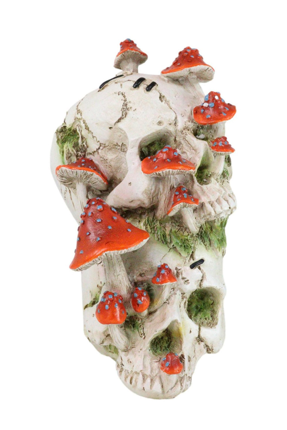 dark cottagecore skull and mushroom statue