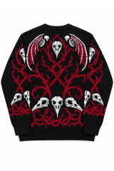 knitted gothic sweater with raven skulls and skeleton angels on the back
