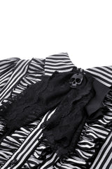 quirky goth striped grey and black long sleeve top  with lace collar 