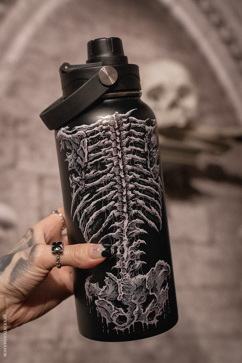 stainless steel skeleton ribcage gothic water bottle 