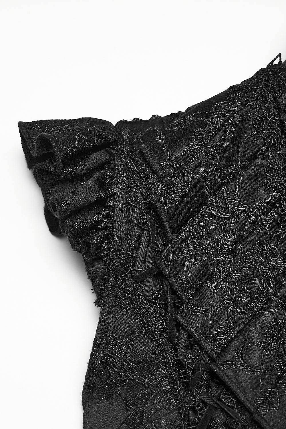 sleeve detail of Victorian Lace Ruffle Gothic Vest with High Low Hem