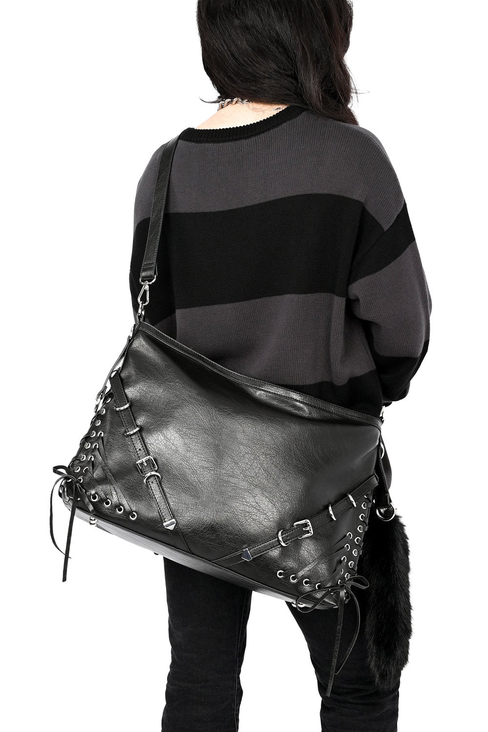 foxblood vegan leather black large slouchy bag