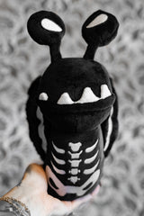black and white embroidered skeleton snail slug bug insect plushie stuffed animal toy