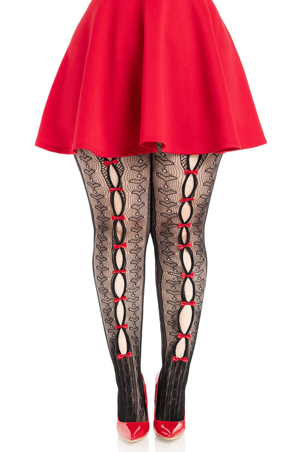 red and black bow tie plus size gothic coquette tights