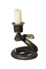 Decorative candle holder with snake design on a white background