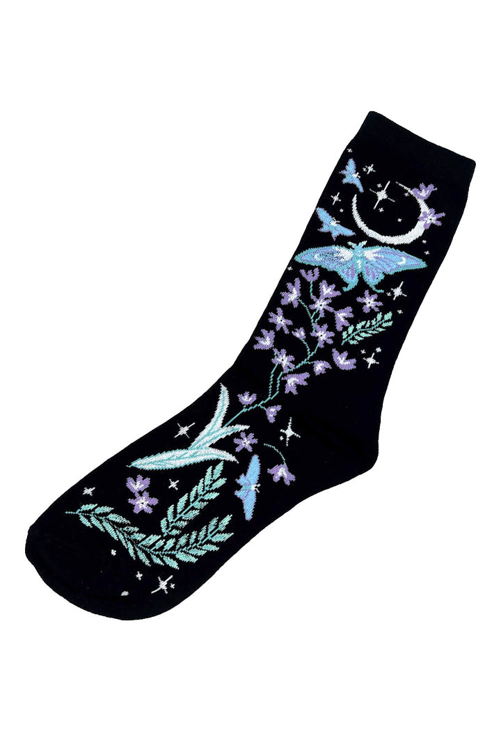 dark fairy floral blue and purple socks