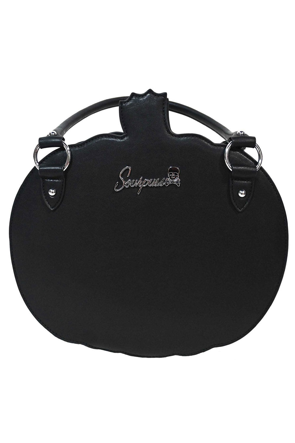black leather jack-o-lantern handbag