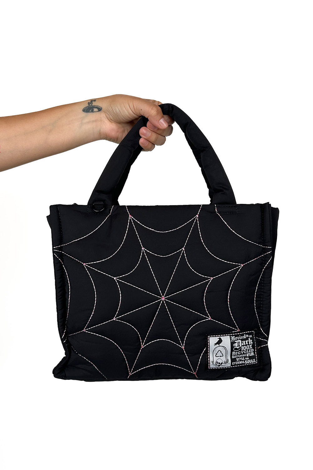 gothic spiderweb embroidered purse with carry handle