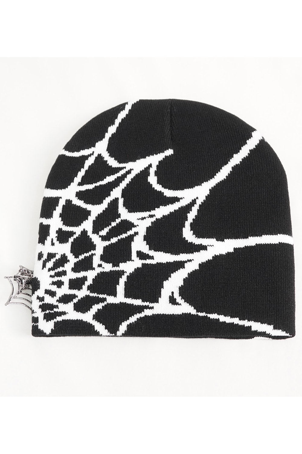 knitted beanie with spiderweb