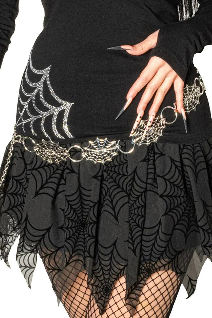 metal goth spiderweb chain belt