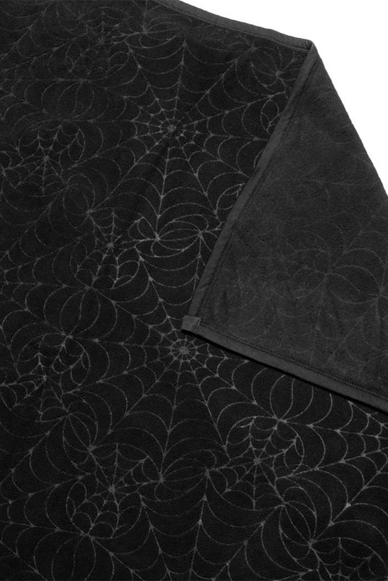 gothic black plush spiderweb pattern blanket