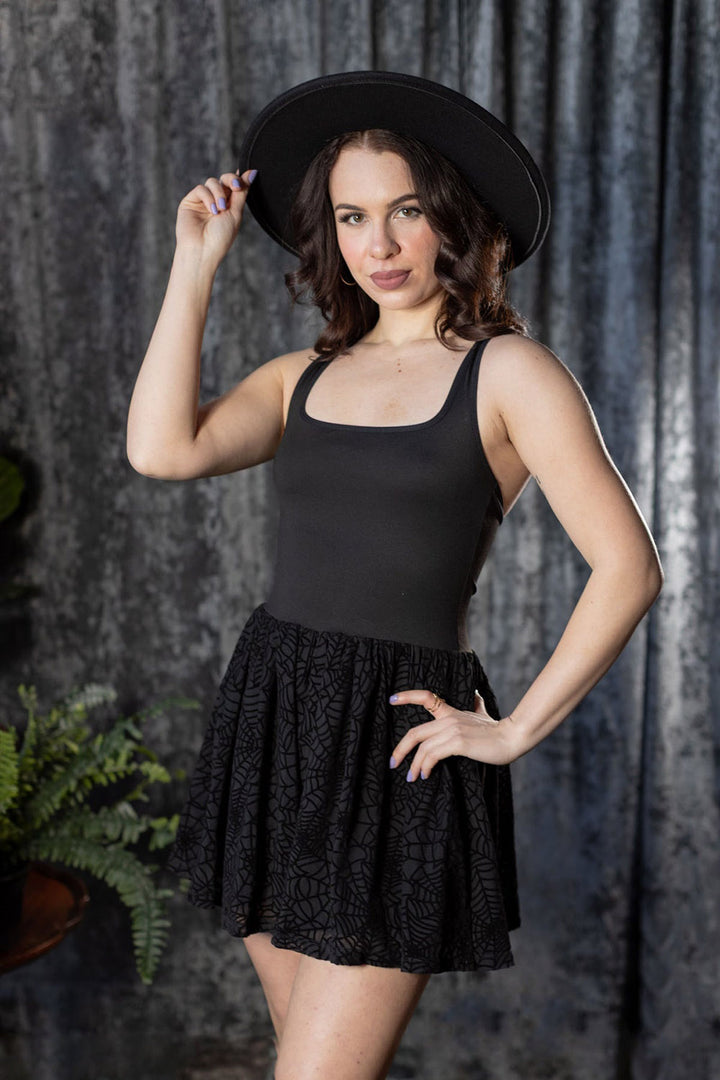 stretchy spiderweb romper by witchwood bags