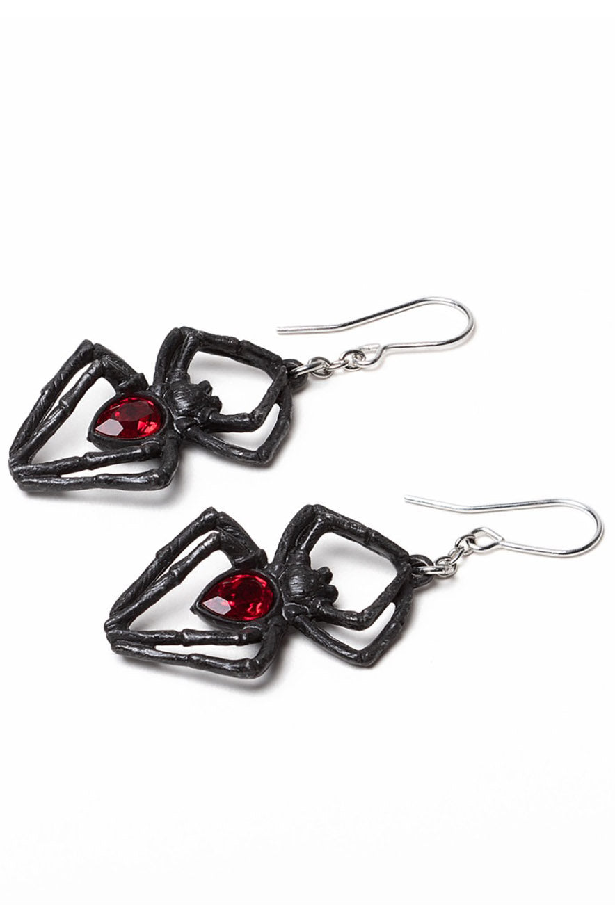 goth red crystal black widow spider earrings