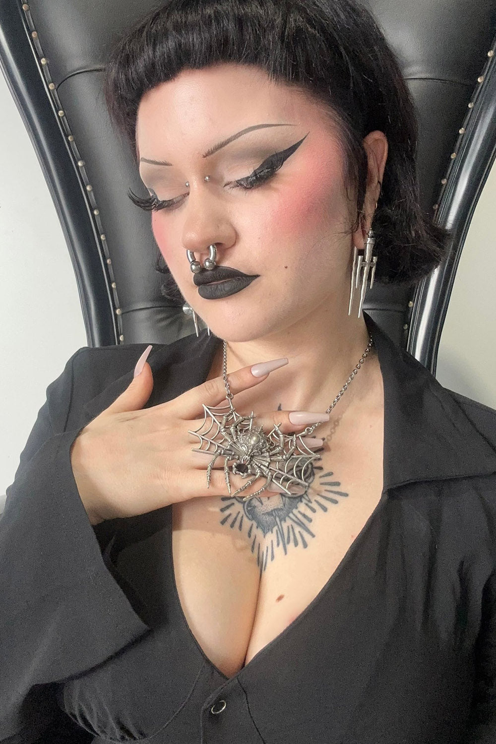 gothic spider and web necklace