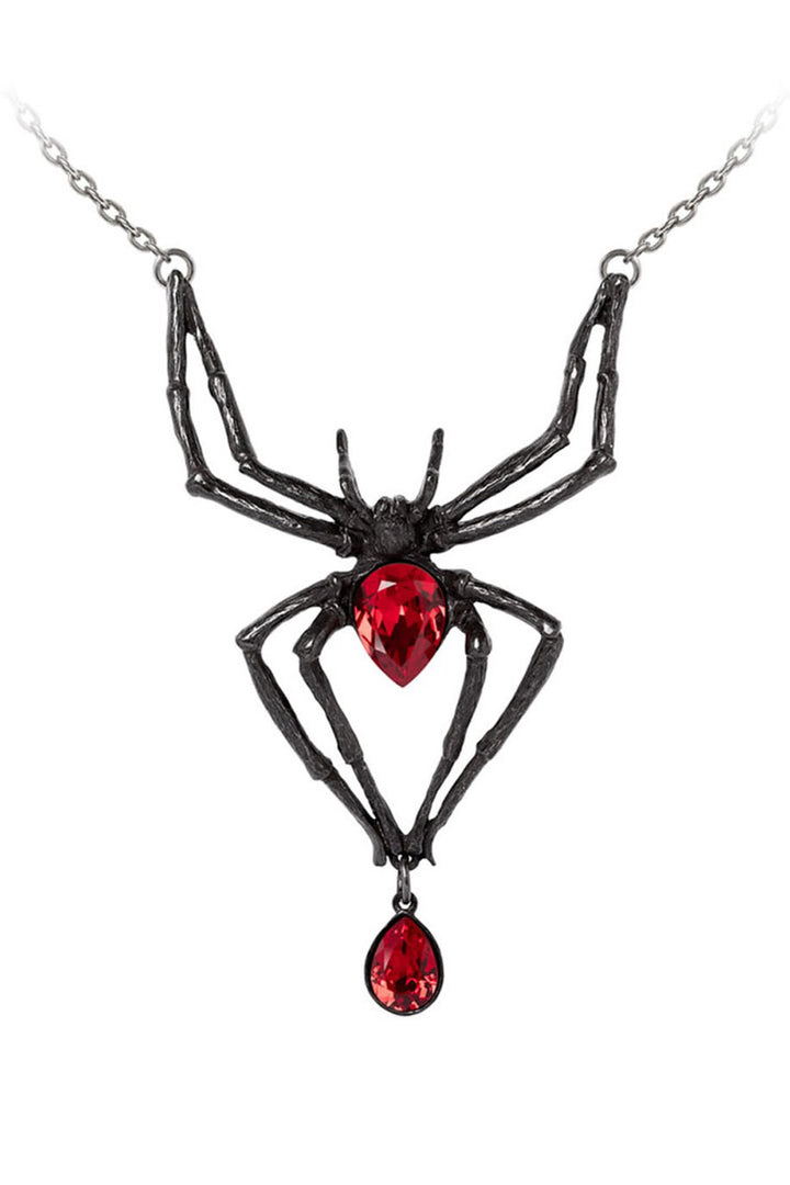 red and black gothic black widow spider necklace