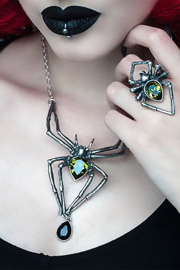 pewter and gemstone large spider necklace