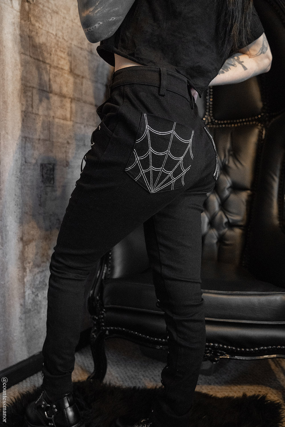 black cotton high-waisted corset pants