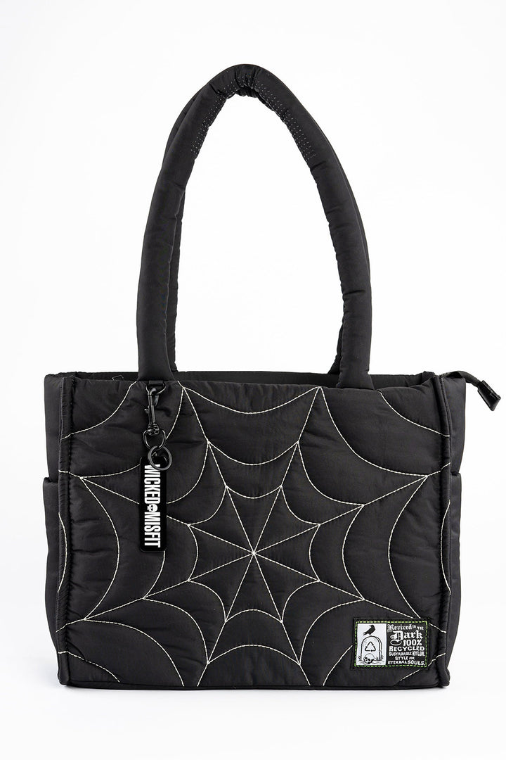 embroidered gothic large puff shoulder tote bag