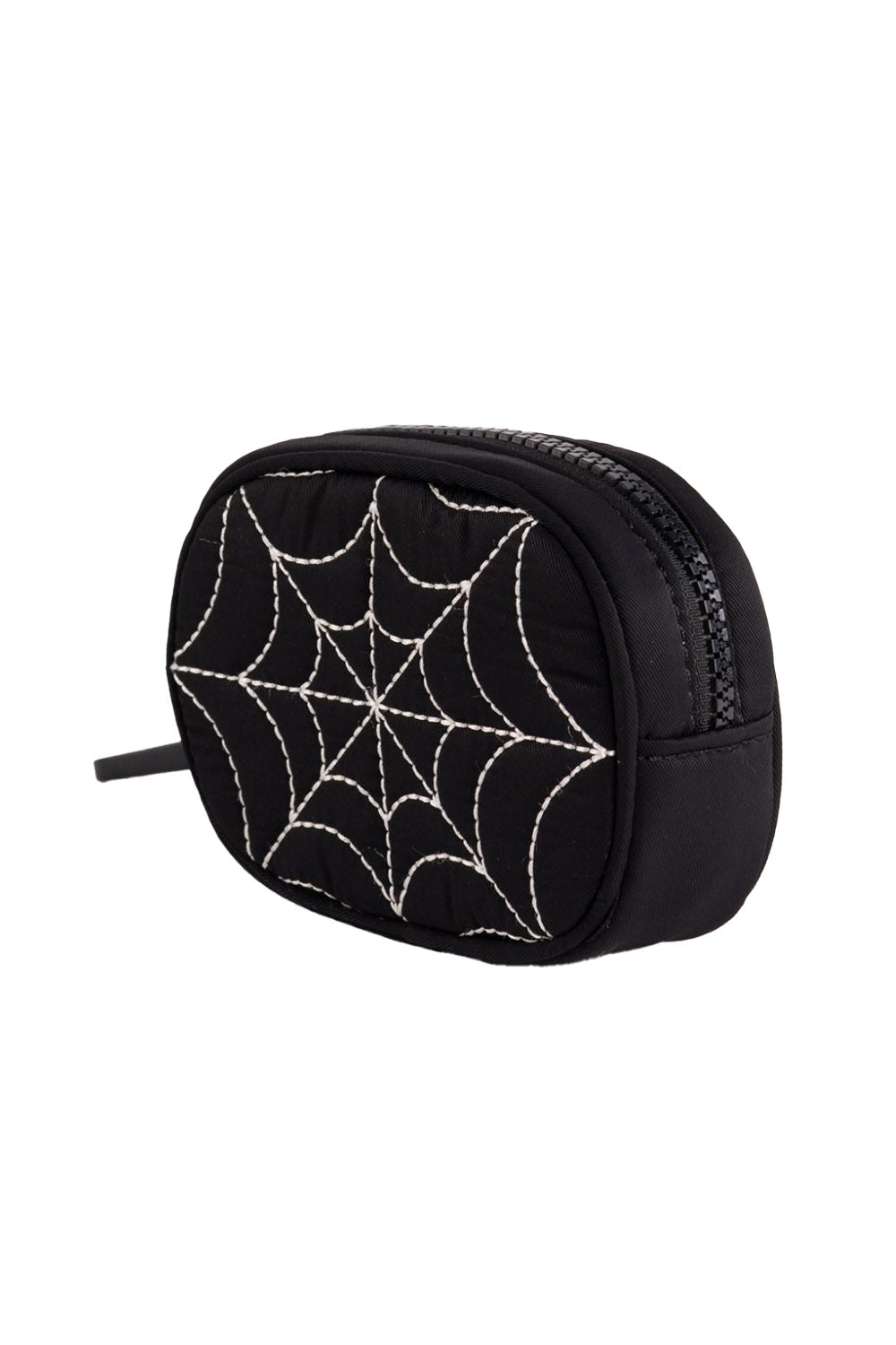 zippered embroidered spiderweb charm keychain  by wicked misfit