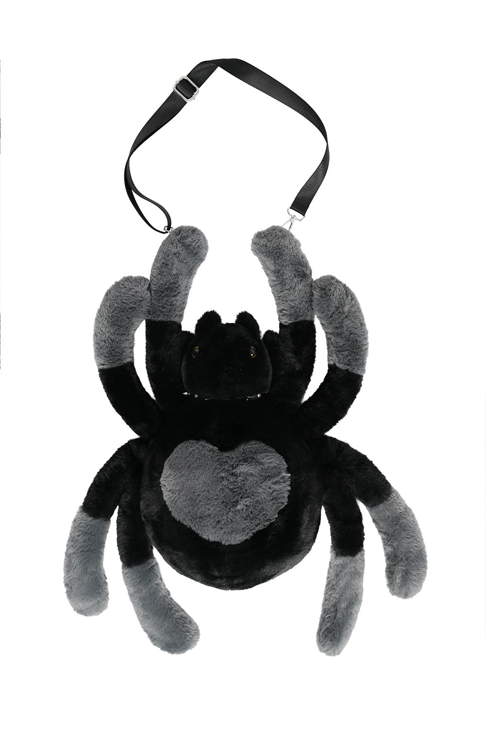 Black spider sling backpack with gothic alternative fashion design for goth punk and grunge outfits