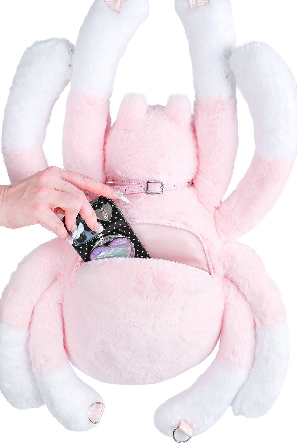 Pink gothic spider sling backpack for alternative fashion lovers kawaii streetwear and punk inspired looks