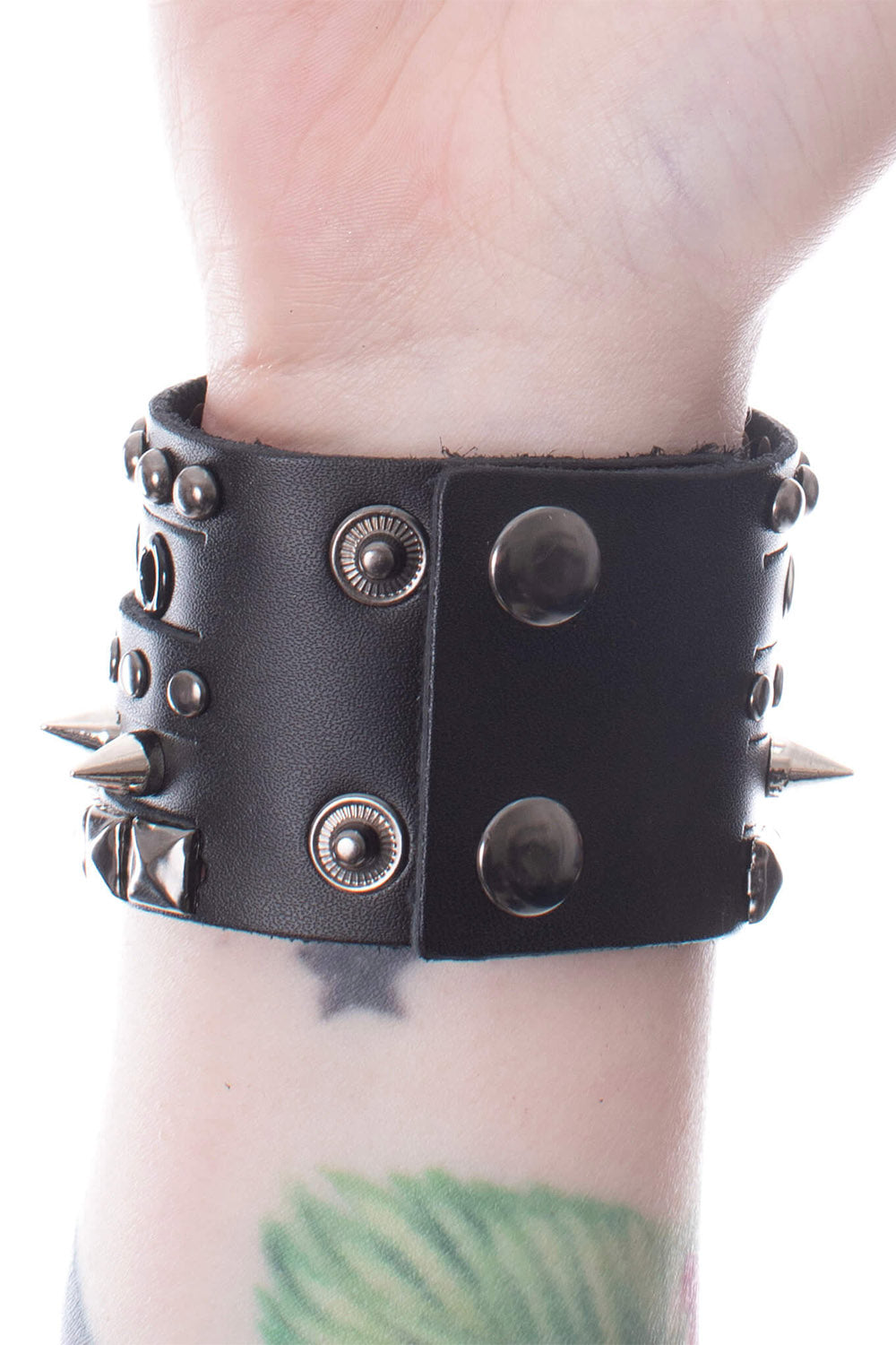 spiked studded vegan leather cuff bracelet 