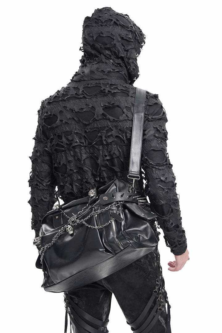 gothic black vegan leather duffel bag