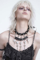 Choker necklace with skulls and spikes