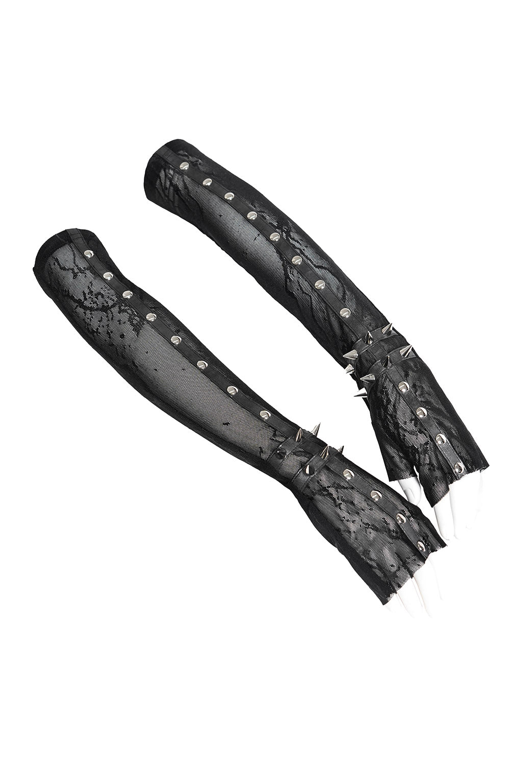 punk rock studded fingerless spiked long gloves