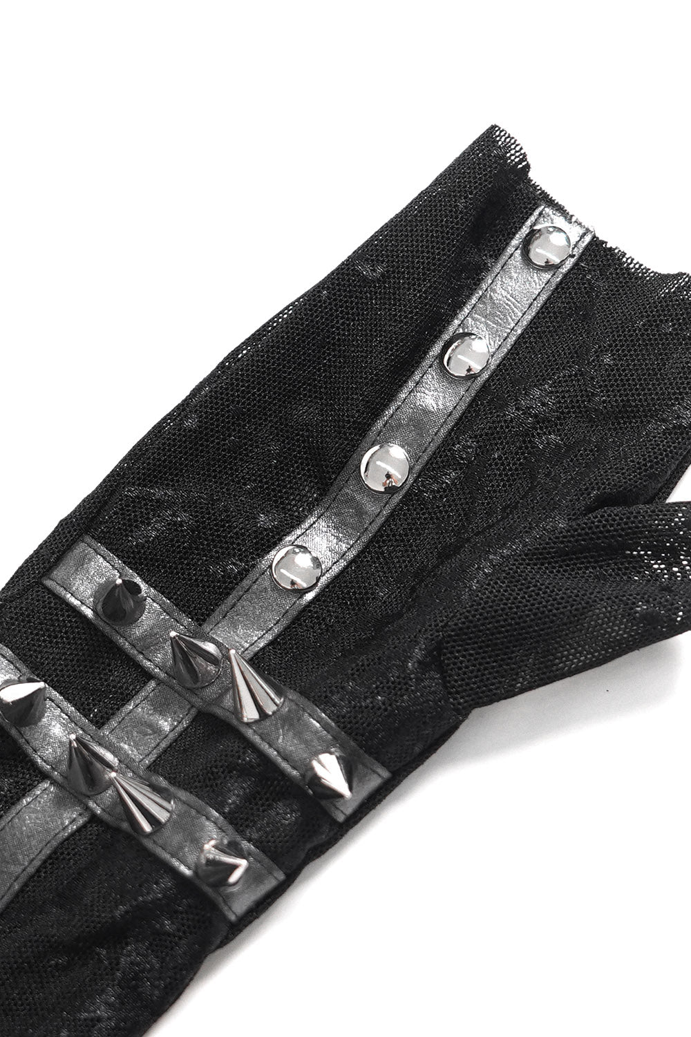 sheer studded fingerless spiked long gloves