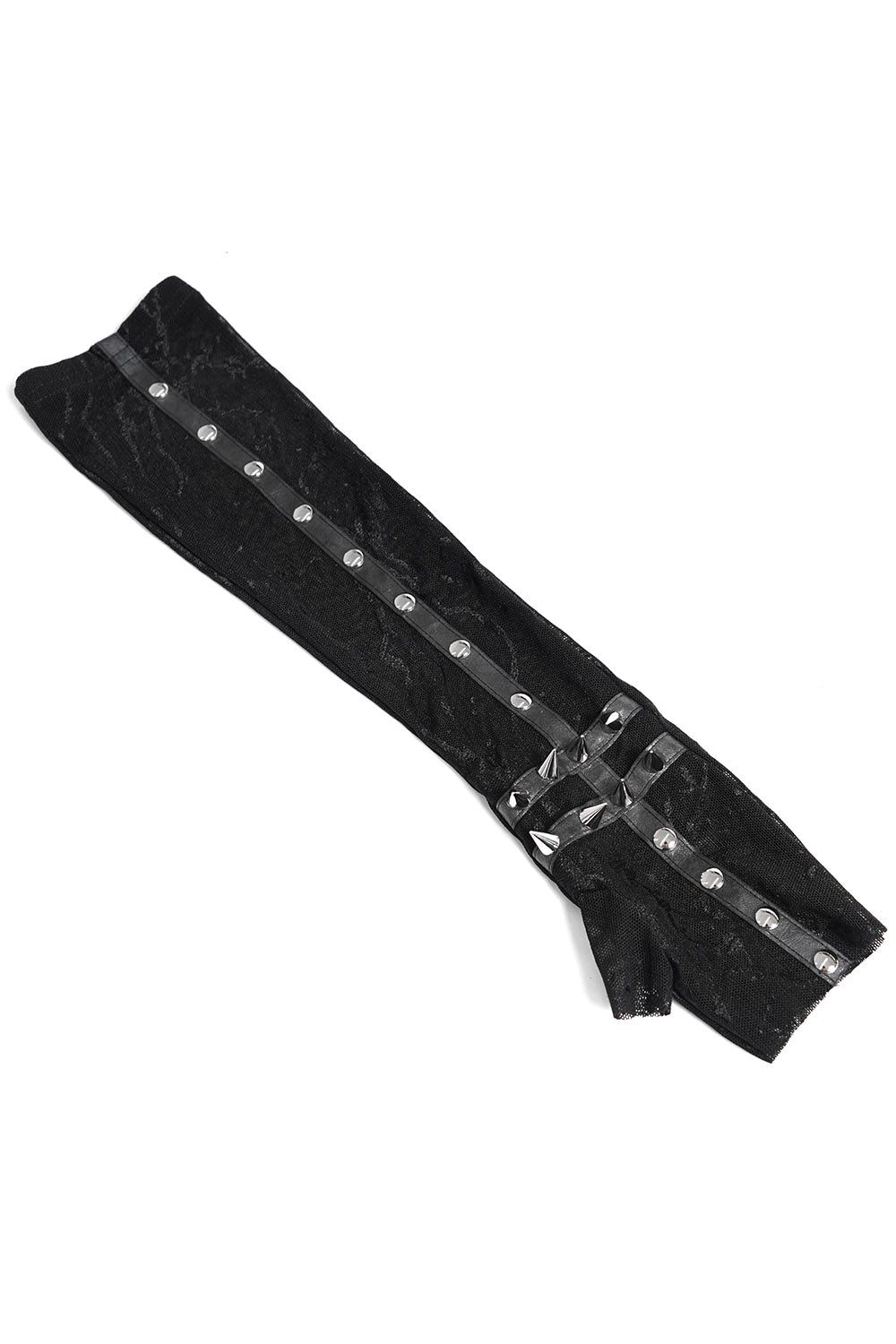 netted mesh studded fingerless spiked long gloves