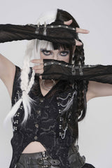 fingerless spiked long gloves